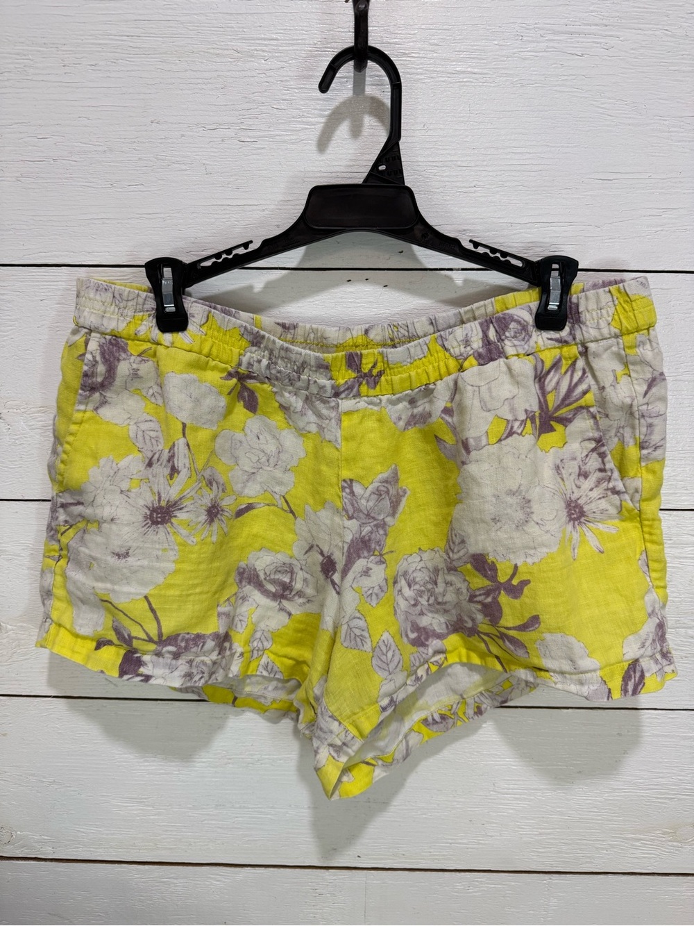 KUT from the Kloth Yellow Floral Linen Shorts Elastic Waist Casual Size 12